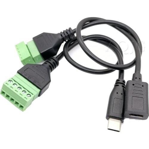 USB-C USB 3.1 Type-C female to 5 Pin Screw Connector with Shield Solderless Terminal Plug Adapter Cable Cord