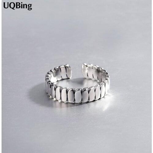 925 Sterling Silver Vintage Retro Thai Silver Ring Simple Temperament Retro Open Rings Women Jewelry