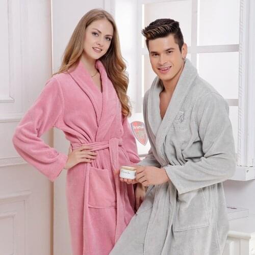 Winter Cotton women bathrobe nightgown men towel fleece nightdress sexy night robe white red lovers long soft