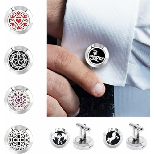 1pair 20mm Stainless Steel Cuff Links Essential Oil Diffuser Locket Aromatherapy Cufflinks with 10pads Drop shipping