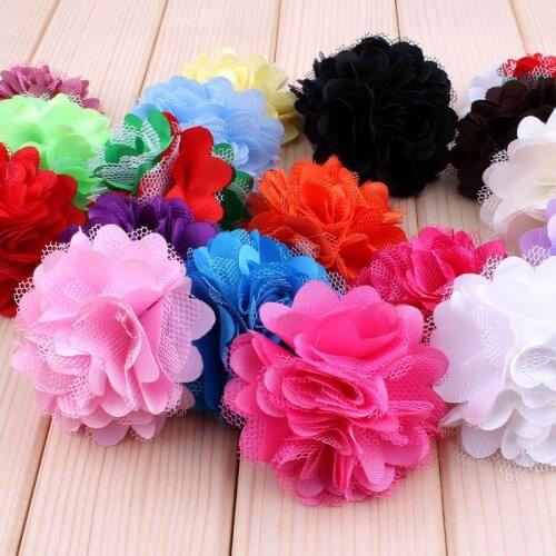 30pcs/lot 2" 20 Colors Mini Satin Mesh Hair Flower For Kids Girls Hair Accessories Artificial Fabric Flowers For Headbands