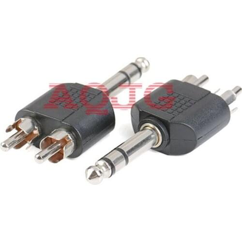 100pcs/lot Stereo Sophomore Jack 6.35 Audio Connector Plug Turn Dual RCA Lotus Male, 6.5 One Point Two Male Lotus