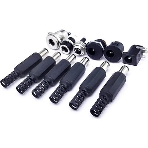 2/5/10Pairs DC 5.5 x 2.1mm Male Plugs + DC Power Socket Female Jack Screw Nut Panel Mount Connector DC022 005 025 022K 099 022B