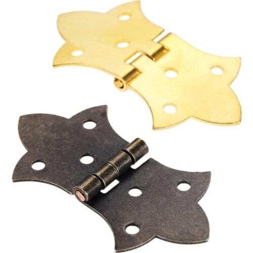 2Pcs Antique Bronze/Gold Flower Hinges DIY Furniture Hardware 6 Holes Iron Hinge Cabinet Drawer Door Butterfly Hinge And Screws