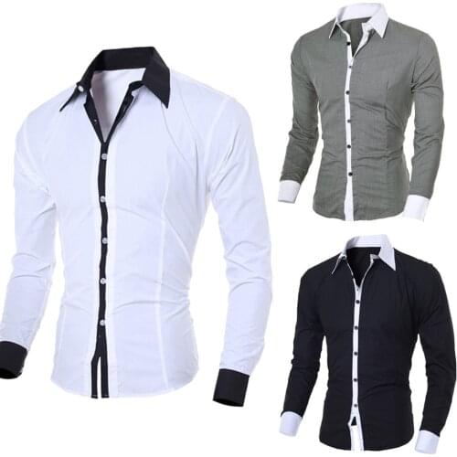 2021 Mens Shirts Fashion Personality Mens Casual Slim Long-sleeved Shirt Top Blouse Black White Men Shirt style