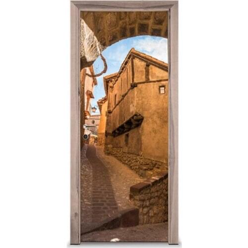 3D Door Sticker Old Castle Mural Wall Sticker DIY Door Cover Kitchen Home Decoration Accessories Modern 3d Wall Stickers