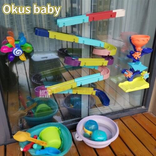 66pcs New Childrens Bathroom Toy Ball Bath Track Slide Music Building Block Wall Assembly DIY Kindergarten Water