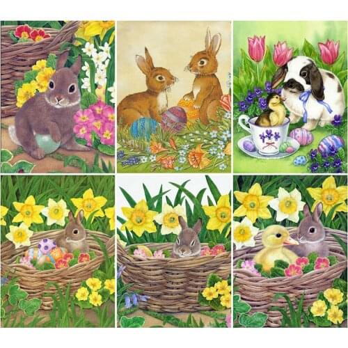KAMY YI Animal Rabbit Egg Flower Diamond Painting Cross Stitch 5D Diy Embroidery Full Diamond Mosaic Home Decoration