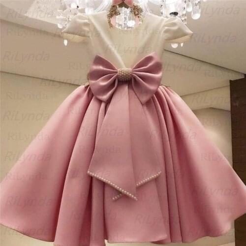 Ball Gown Communion Dress Kids Pearls Sashes Girl Pageant Dresses Back Bow Knot First Communion Dresses Christmas Party