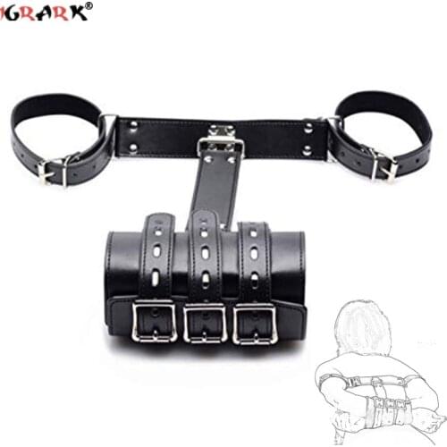 BDSM Leather Bondage Wrist Cuffs Arm Binder Armbinder Restraints Bondage Arms Behind Back Accessories Exotic Sex Toys for Womem