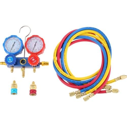 Refrigerant Manifold Gauge Set W/ 5ft Charging Hoses Hook For R134a R12 R22 R502 HVAC AC Quick Coupler 600Psi Air Condition Tool