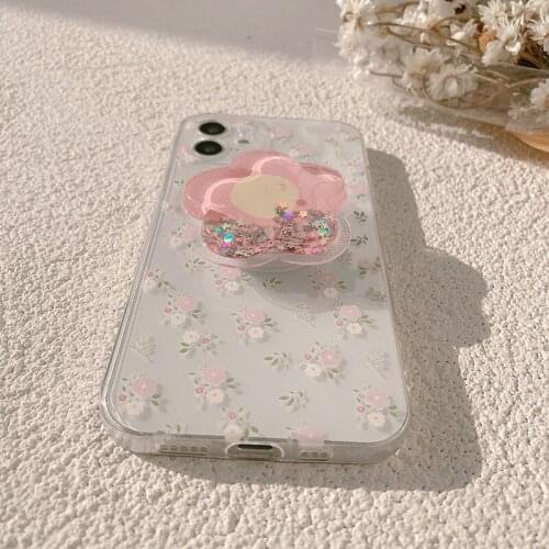 Ins Korea Summer Pink Flower phone case for iPhone12 mini 11promax XR XS MAX 7 8P SE2020 Fashion Flower Stand cover