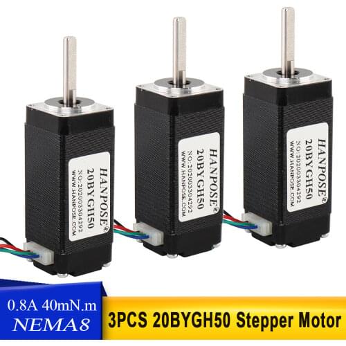 Free Shipping 20 Series Motor Nema 8 Stepper motor 20BYGH50 0.8A 1.8 degrees 50mm for mini cnc 3D printer 3pcs