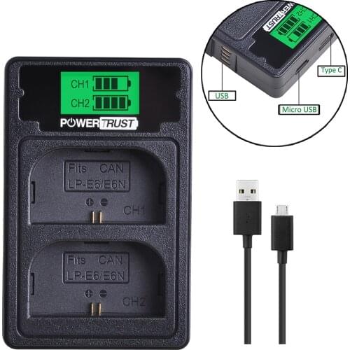 LP-E6 LP-E6N LCD USB Dual Charger With USB Cable&Type C Port For Canon EOS 6D 7D 5D Mark II III IV 5D 60D 60Da 70D 80D 5DS 5DSR