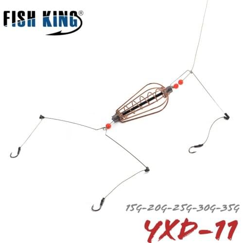 FISH KING 20g-45g Stainless Steel Carp Fishing Rigs Hair Europe Feeder Fishing Group Sinker Bait Cage With Carp Bait Holder Hook