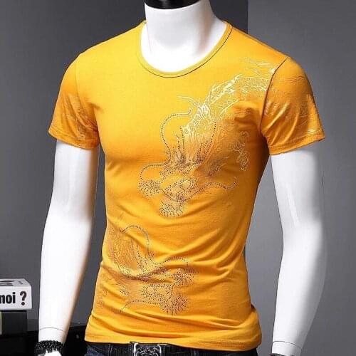 Summer Mens Short Sleeve Chinese Style Dragon Print Male T-shirt Casual Tees C1