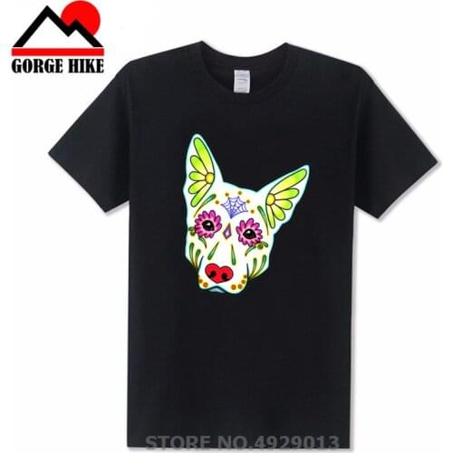 German Shepherd in White-Day of the Dead Sugar dog T Shirts short Sleeve Clothes Mens T Shirt Hombre Man Cotton Summer Top Tee