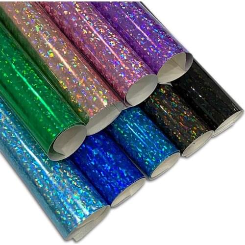 Broken Glass Printed Holographic Metallic Laser Soft PU Smooth Faux Leather Fabric for Making Shoe/Bag/DIY Accessories