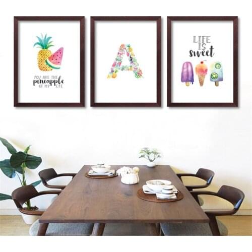 Colorful Cartoon Fruit Pineapple Watermelon Popsicle Animal Whale Canvas Painting Wall Picture Poster Living Room Decoration