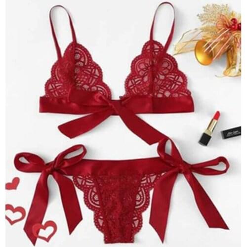 Lace Women Lingerie Set Sexy Bra Set Push Up Panties Porno Open Bra Hot Erotic Three-point Bow Sets Transparent Sexy Underwear