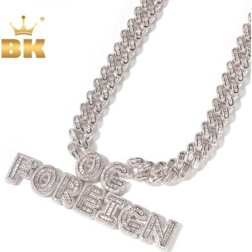 THE BLING KING 2020 Miami Cuban Link Baguette Necklaces Own Words Sqaure CZ Chain Rose Gold DIY Style Punk