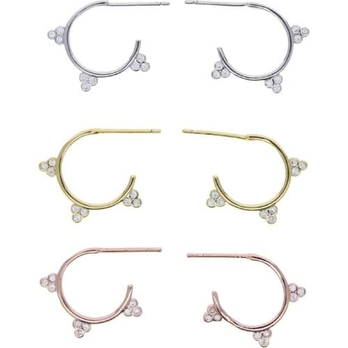 Minimal delicate simple hoop three cz dots huggie hoops earring for girl women 5A cubic zirconia classic fashion earring jewelry