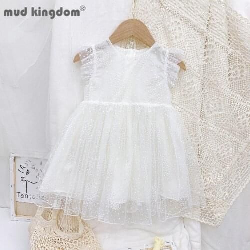 Mudkingdom Little Girls Vest Dress Cute Print Butterfly Dot Flying Sleeve Mesh Princess Dresses for Toddler Fashion Kids Clothes