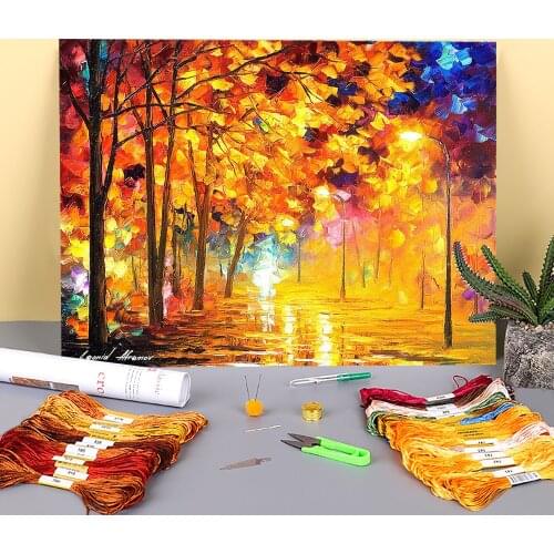 Autumn In The Park Pre-Printed 11CT Cross-Stitch Complete Kit DIY Embroidery DMC Threads Painting Handicraft Package