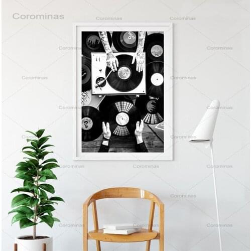 Vinyl Records Lovers Wall Art Canvas Painting Nordic Poster And Print Vintage Photo Black White Wall Picture Living Room Decor