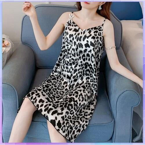Oversize 2XL Female ice silk Nightgown Lady Sexy Spaghetti Strap Night Dress Women Nighties Sleeveless Sleepwear Sexy Nightwear