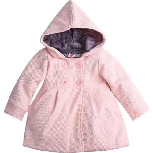 2017 New Baby Toddler Girls Fall Winter Horn Button Hooded Pea Coat Outerwear Jacket