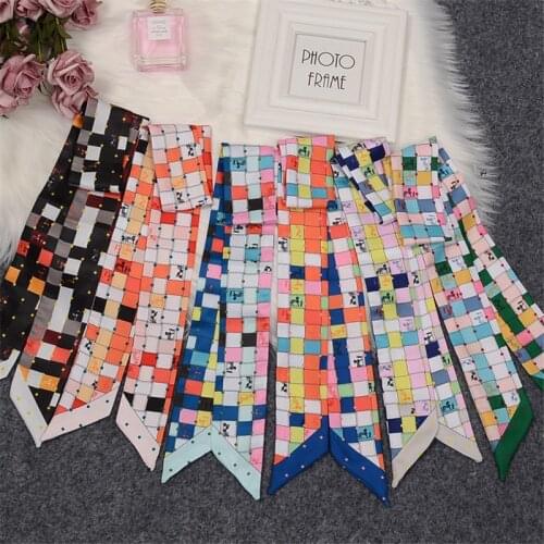 Horse Plaid 2021 New Design Brand Bag Scarf Women Hair Neck Skinny Scarf Foulard Femme Headband Neckerchief Fashion Wrist Towel