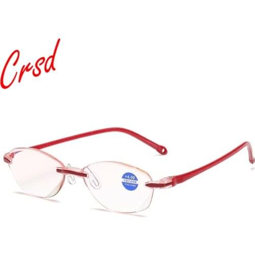 New Fashion Siamese Anti-blue Reading Glasses Womens Frameless Ultra Light Old Man Reading Glasses +1.0 To 4.0