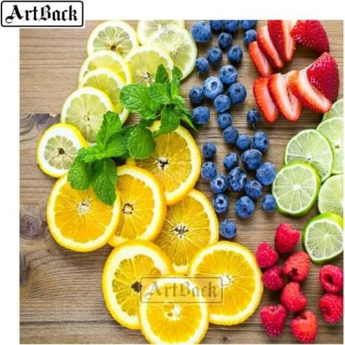 New 5D Diamond Painting Blueberry Orange Full Square Drill Rhinestone 3d Diamond Rhinestone Mosaic Home Decor Fruit Kit FL21