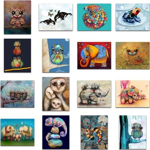 Full Square Diamond embroidery Cartoon owl fish 5D Diamond painting Cross stitch elephant Round Diamond mosaic animal whale frog