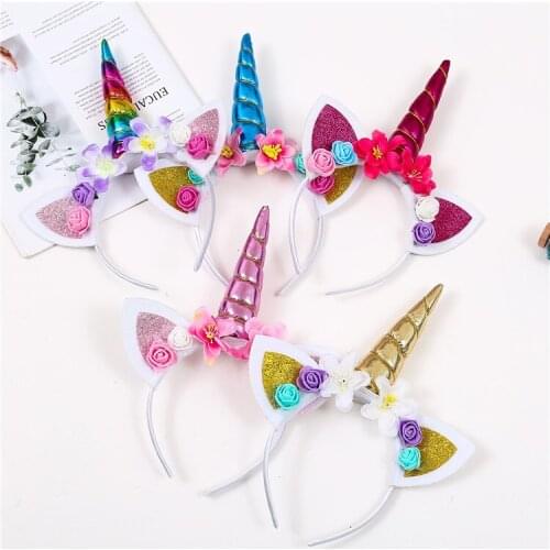Unicorn Headband Kids Hair Accessories Cute Girls Flower Ears Children Headwear Photo Props Birthday Party Decoration Hairbands