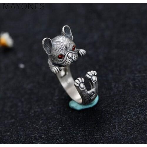 Drop Shipping Vintage Thai Silver Red Eye Cut Dog Ring Fashion Wedding Cute Cat Rings For Women