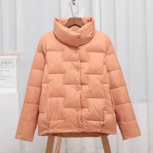 Winter Down Jacket Fashion Windproof Warm Parkas Short Stand collar White Duck down Coat Autumn Solid Casual Female Outwear