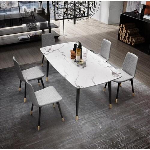 Light luxury marble dining table modern minimalist small apartment dining table and chairs combination dining table home Nordic