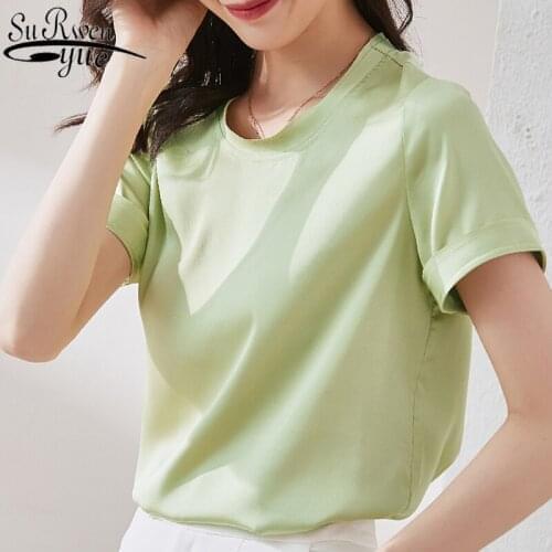 2021 Summer New Short Sleeve Wild Solid Color Satin blouse Classical Loose Temperament Simple Korean Style Base Shirt 9447 50