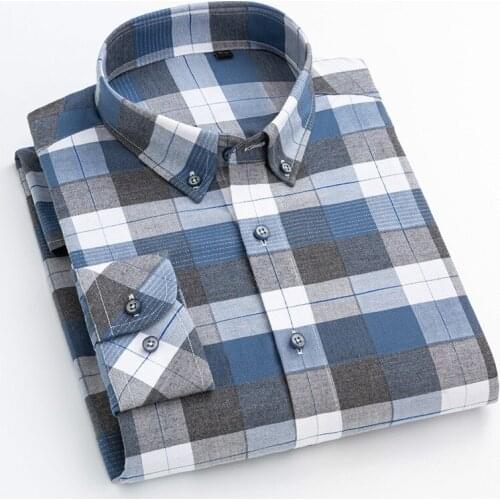 Pure Cotton High-quality Longsleeve Shirt for Men Checkered Casual Plaid Shirt Mens Clothing Slim Fit Shirt Men Button Up Shirt