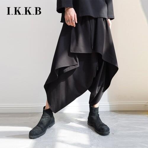 Spring and Autumn New Style Mens casual pants hairstylist skirt pants dark black fashion mens Harem Pants Capris