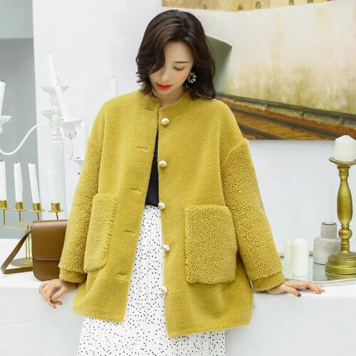 Autumn Winter Real Composite Lamb Fur Coat Women Genuine Shearling Wool Fur Coat/Jacket with Faux Suede Leather Liner A193