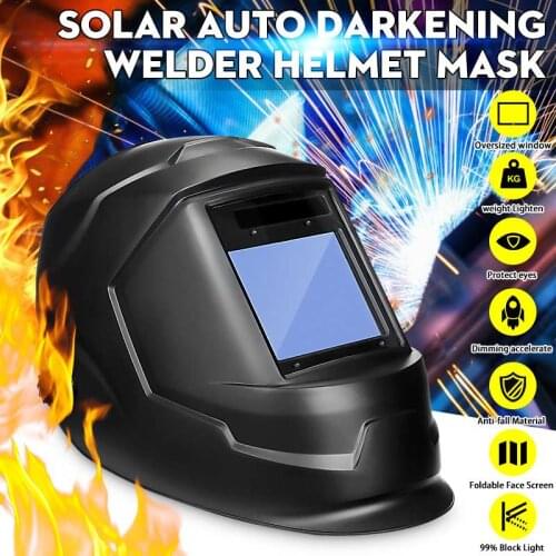 Solar Powered Auto Darkening Welding Helmet Adjustable Shade Range DIN 9-13/Rest DIN 4 Large View Area Arc Tig Mig Welder Mask