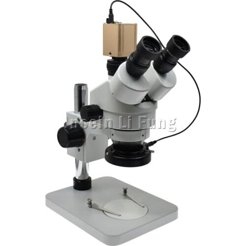 Trinocular Stereo HD Microscope 3.5X-90X Continuous Synchronous Zoom+2.0MP 1080P HDMI VGA USB Video Microscope Camera+LED Light