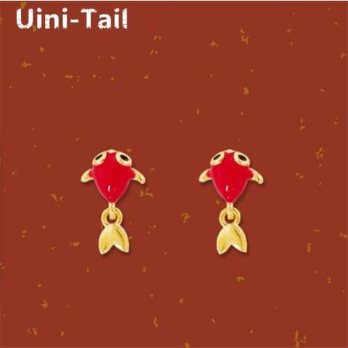 Uini-Tail hot sale new product 925 sterling silver cute red big eyes goldfish earrings Chinese style fashion sweet and romantic