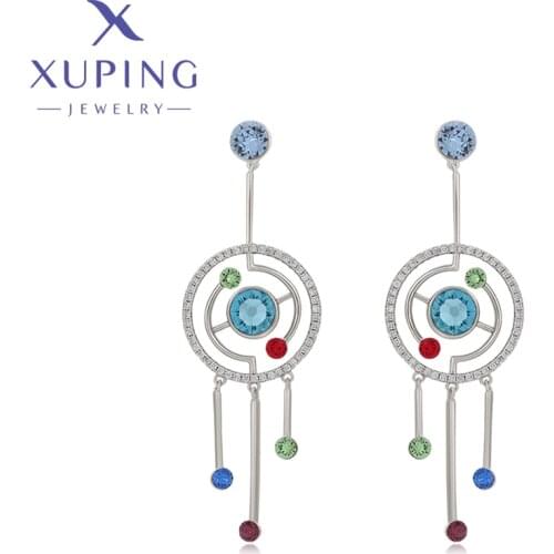 Xuping Jewelry Elegant New Arrival Luxury Colorful Crystals Drop Earrings for Women Girl Party Gift