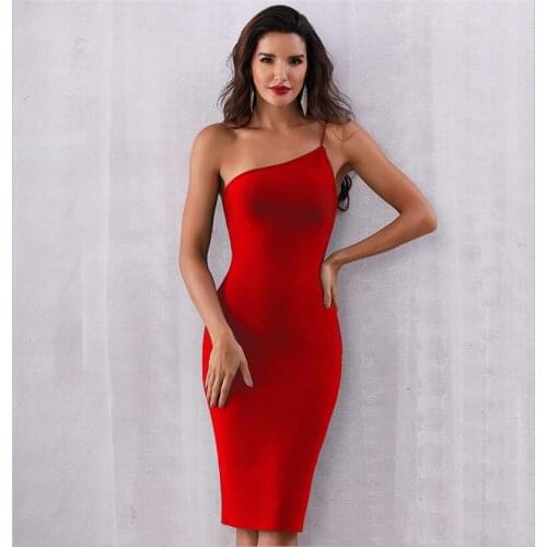 Red Strap One Shoulder Summer Newlife Celebrity Sexy Women Bandage Dress Evening Party Dress