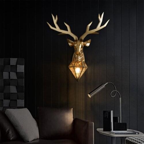 French Country Art Gold Wall Lamp American Retro Deer Wall Light Bedroom Living Room Decoration Antler Lights Wall Lamp for Home