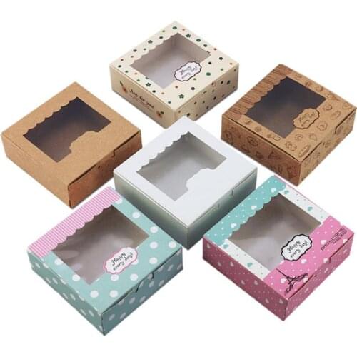 200pcs Cookies box and packaging paper Cardboard kraft cake box with Clear pvc window Baking Food Carton gift packing Box SN267